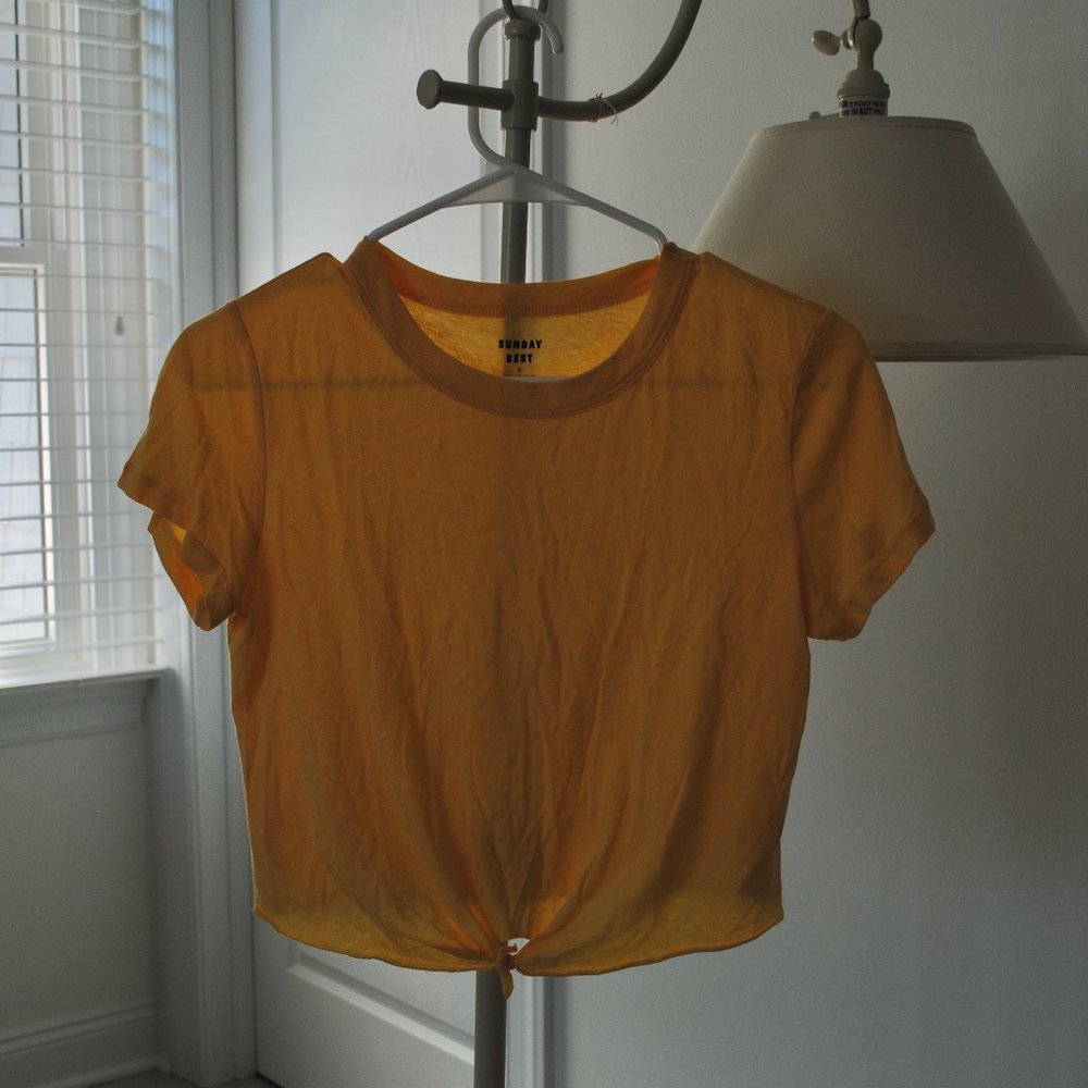 Aritzia Yellow Front Tie T-shirt